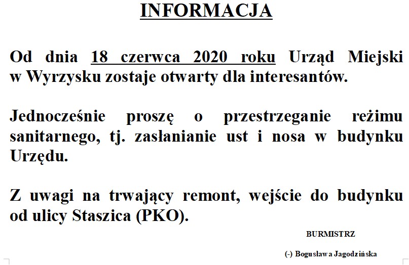 Informacja otwarcie 18