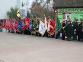 Poczty sztandarowe przed pomnikiem.